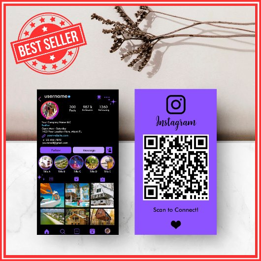 Krachtige Paarse Makelaar Instagram QR Code Netwer Visitekaartje