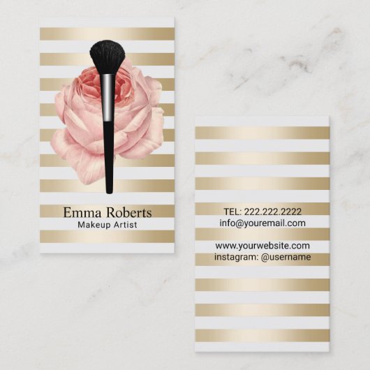 Krachtige penseel en Roos met moderne gouden strep Visitekaartje (Voorkant / Achterkant)