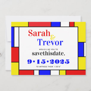 Krachtige Retro Primaire Kleuren Geometrisch Save The Date