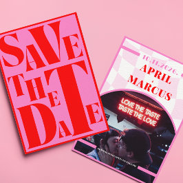 Krachtige Retro Typografie Roze Rood Levendig FOTO Save The Date