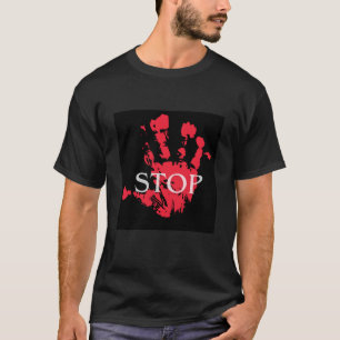 Krachtige Rode Handafdruk "STOP" Waarschuwingssymb T-shirt