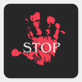 Krachtige Rode Handafdruk "STOP" Waarschuwingssymb Vierkante Sticker