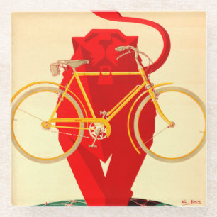 Krachtige Rode Lion Grips Early Bicycle in Jaw Glazen Onderzetter