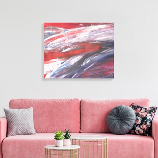 Krachtige rode, witte en blauwe schilderijprint canvas afdruk (Insitu (Woonkamer))