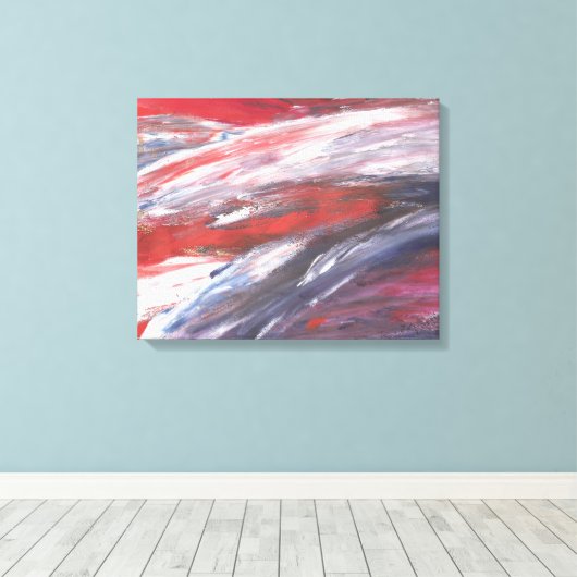 Krachtige rode, witte en blauwe schilderijprint canvas afdruk (Insitu (Houten vloer))