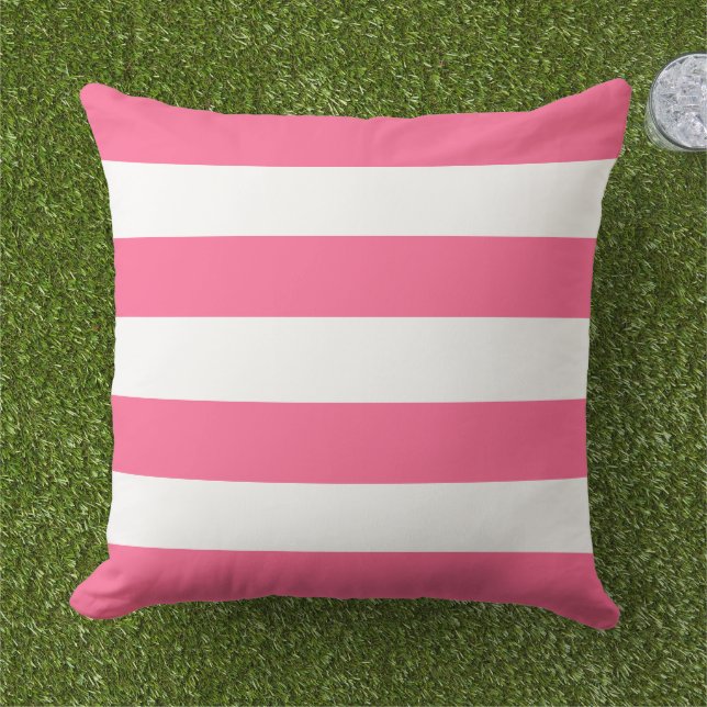 Krachtige roze witte brede horizontale streep buitenkussen (Gras)