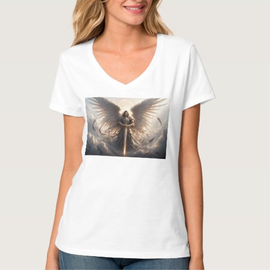 Krachtige St Michael de Aartsengel Vrouwen V Neck  T-shirt (Voorkant)