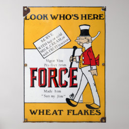 Krachtige tarwevlokken, enamelteken. poster