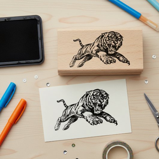 Krachtige Tijger Houten Kunst Stempel