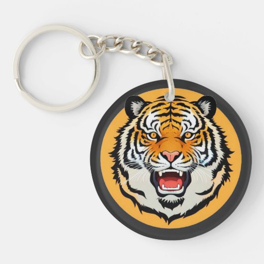 Krachtige Tijger Illustratie Sleutelhanger (Voorkant)