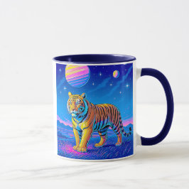 Krachtige tijger in een kosmisch landschap. mok