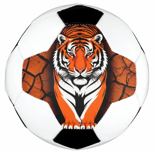 Krachtige Tijger op Gebarsten Aarde Achtergrond Voetbal (Voorkant)