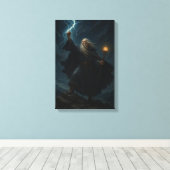 Krachtige tovenaar roept bliksem in stormachtige h canvas afdruk (Insitu (Houten vloer))