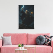 Krachtige tovenaar roept bliksem in stormachtige h canvas afdruk (Insitu (Woonkamer))