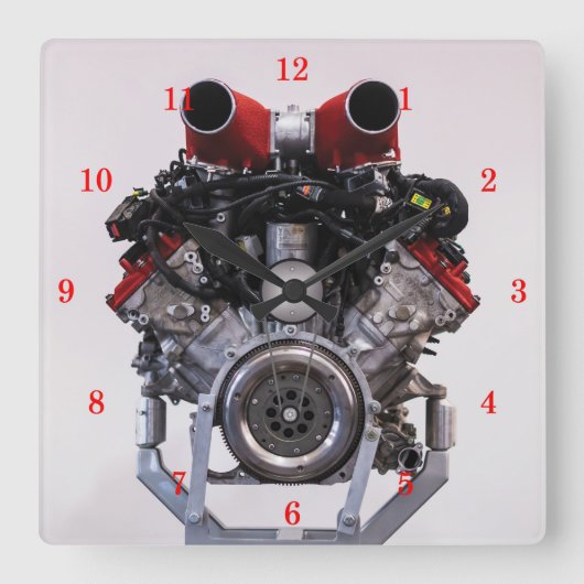 Krachtige V8-engine Vierkante Klok (Voorkant)