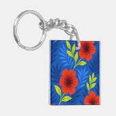 Krachtige Vermiljoenrode Bloemen met Elegante Blad Sleutelhanger (Voorkant Links)