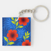 Krachtige Vermiljoenrode Bloemen met Elegante Blad Sleutelhanger (Achterkant)