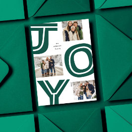 Krachtige vreugde eenvoudig modern groen drie foto feestdagenkaart