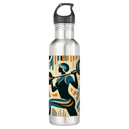Krachtige Vrouwen Gewichtheffen Art Deco Waterfles (Voorkant)