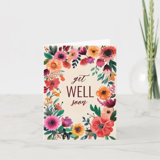 Krachtige waterverf bloemenpracht WEL BALD OP BEST Kaart (Voorkant)