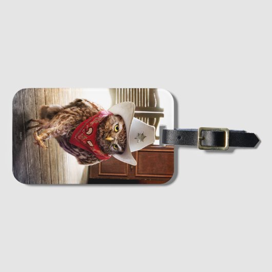 Krachtige Westerne Sheriff Owl met Attitude & Swag Bagagelabel (Voorkant (horizontaal))