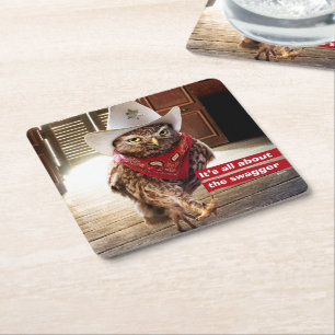 Krachtige Westerne Sheriff Owl met Attitude & Swag Kartonnen Onderzetters
