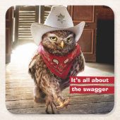 Krachtige Westerne Sheriff Owl met Attitude & Swag Kartonnen Onderzetters (Voorkant)