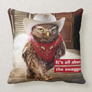 Krachtige Westerne Sheriff Owl met Attitude & Swag Kussen
