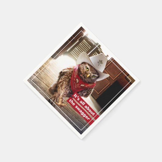 Krachtige Westerne Sheriff Owl met Attitude & Swag Servet (Hoek)