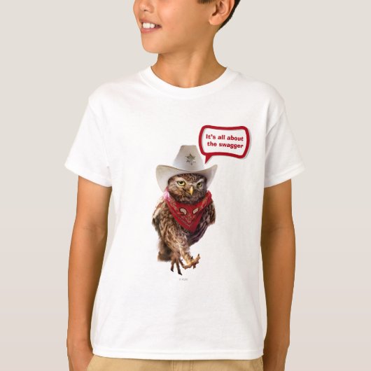 Krachtige Westerne Sheriff Owl met Attitude & Swag T-shirt (Voorkant)