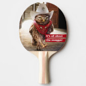 Krachtige Westerne Sheriff Owl met Attitude & Swag Tafeltennisbatje (Voorkant)