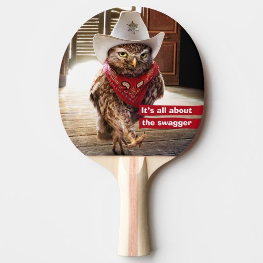Krachtige Westerne Sheriff Owl met Attitude & Swag Tafeltennisbatje (Voorkant)