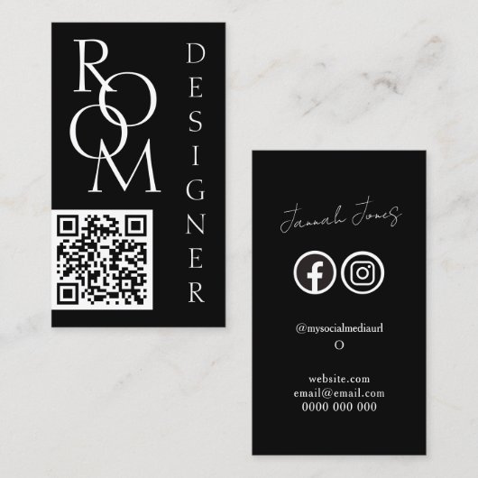 Krachtige Zwart-Wit Minimalistische QR-code Visitekaartje (Voorkant / Achterkant)
