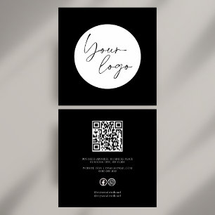 Krachtige Zwart-Wit QR-Code Sociale Vierkant Vierkante Visitekaartje