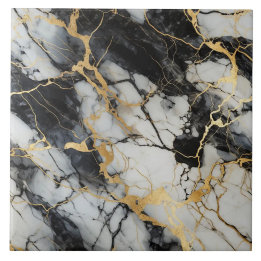 Krachtige zwart-witte marmer met gouden scheuren tegeltje