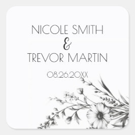 Krachtige Zwart-Witte Wilde Bloemen Vierkante Sticker