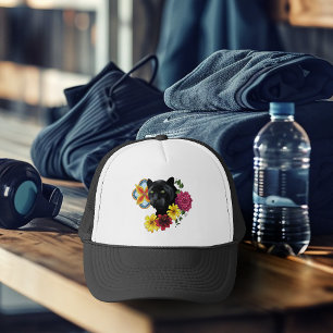 Krachtige Zwarte Botanische Bloem Illustratie van  Trucker Pet