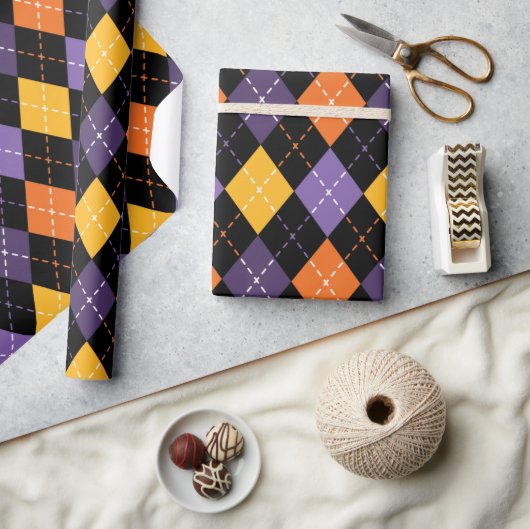 Krachtige zwarte en Oranje halloween stitching Cadeaupapier (Crafts)