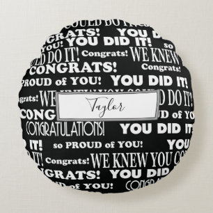Krachtige Zwarte en Witte Grad Word Collage Rond Kussen
