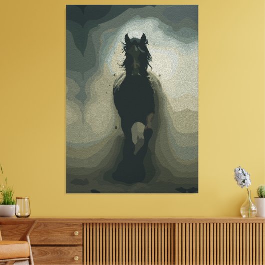 Krachtige zwarte hengst in beweging canvas afdruk (Insitu (Woonkamer))