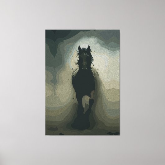 Krachtige zwarte hengst in beweging canvas afdruk (Voorkant)