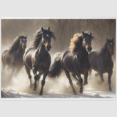 Krachtige zwarte hengsten in sneeuwdecoupage tissuepapier (Voorkant)