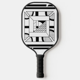 Krachtige Zwarte Witte Geometrische Abstracte Lijn Pickleball Paddle