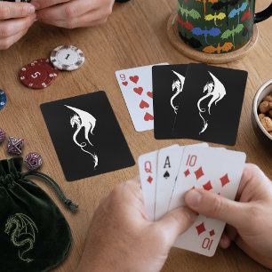 Krachtige Zwarte Witte Tribale Draak Illustratie O Pokerkaarten