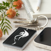 Krachtige Zwarte Witte Tribale Draak QR-code Sleutelhanger (Voorkant Rechts)