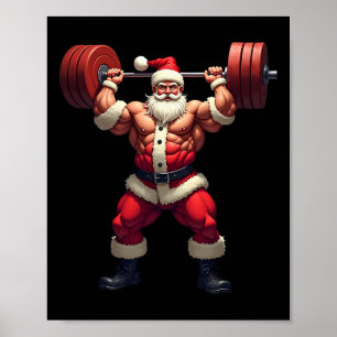 Krachttraining Kerstman Bodybuilder Kerst Fitness Poster