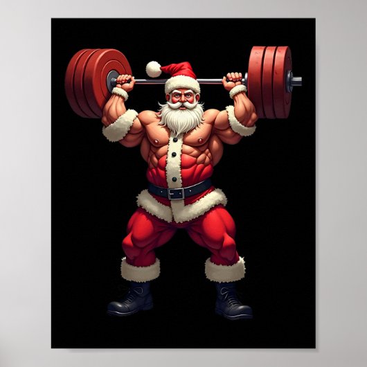 Krachttraining Kerstman Bodybuilder Kerst Fitness Poster (Voorkant)