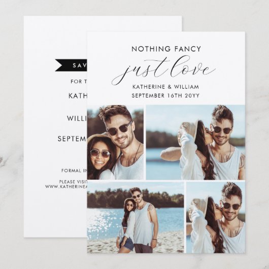 Kraft 4 Foto Collage Niets Fancy Save The Date (Voorkant / Achterkant)