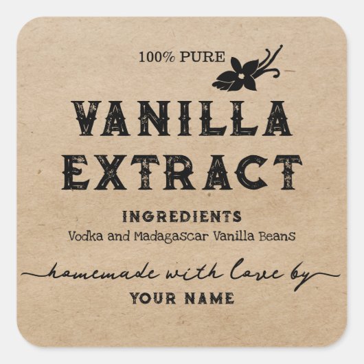 Kraft Aanpassen Zelfgemaakte Vanilla Extract Label (Voorkant)