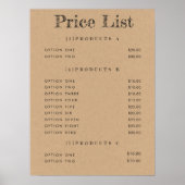 Kraft Achtergrond Prijslijst Menu Matprint Poster (Voorkant)